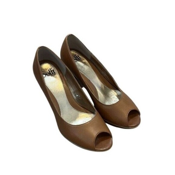 Sofft Open Toe Brown Leather Heels - Pumps Women's Size 9 - Classic - Office - Picture 1 of 9